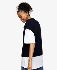 TOPSHOP - Áo khoác dệt kim nữ không tay Navy Zip Up Knitted