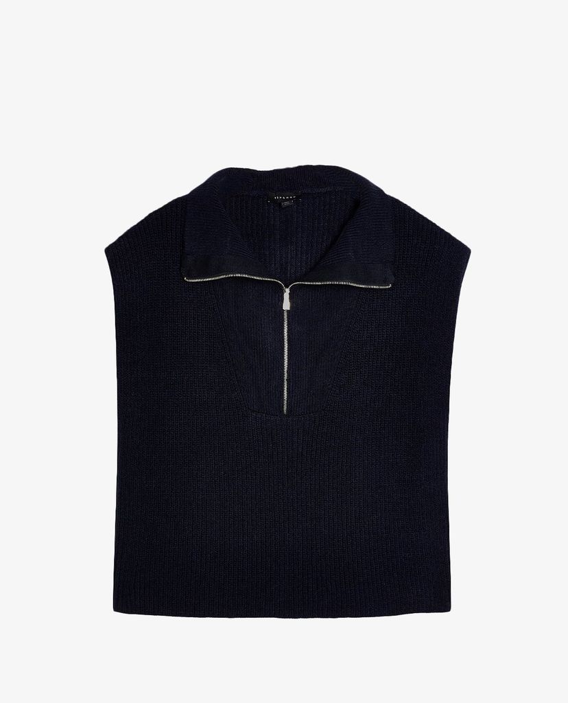 TOPSHOP - Áo khoác dệt kim nữ không tay Navy Zip Up Knitted