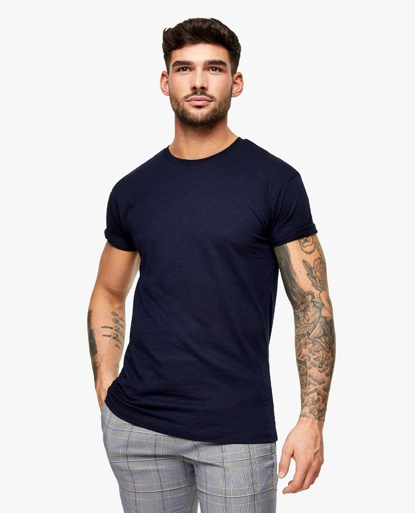 TOPMAN - Áo thun nam ngắn tay Navy Blue Slub Roller
