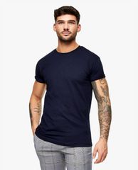 TOPMAN - Áo thun nam ngắn tay Navy Blue Slub Roller