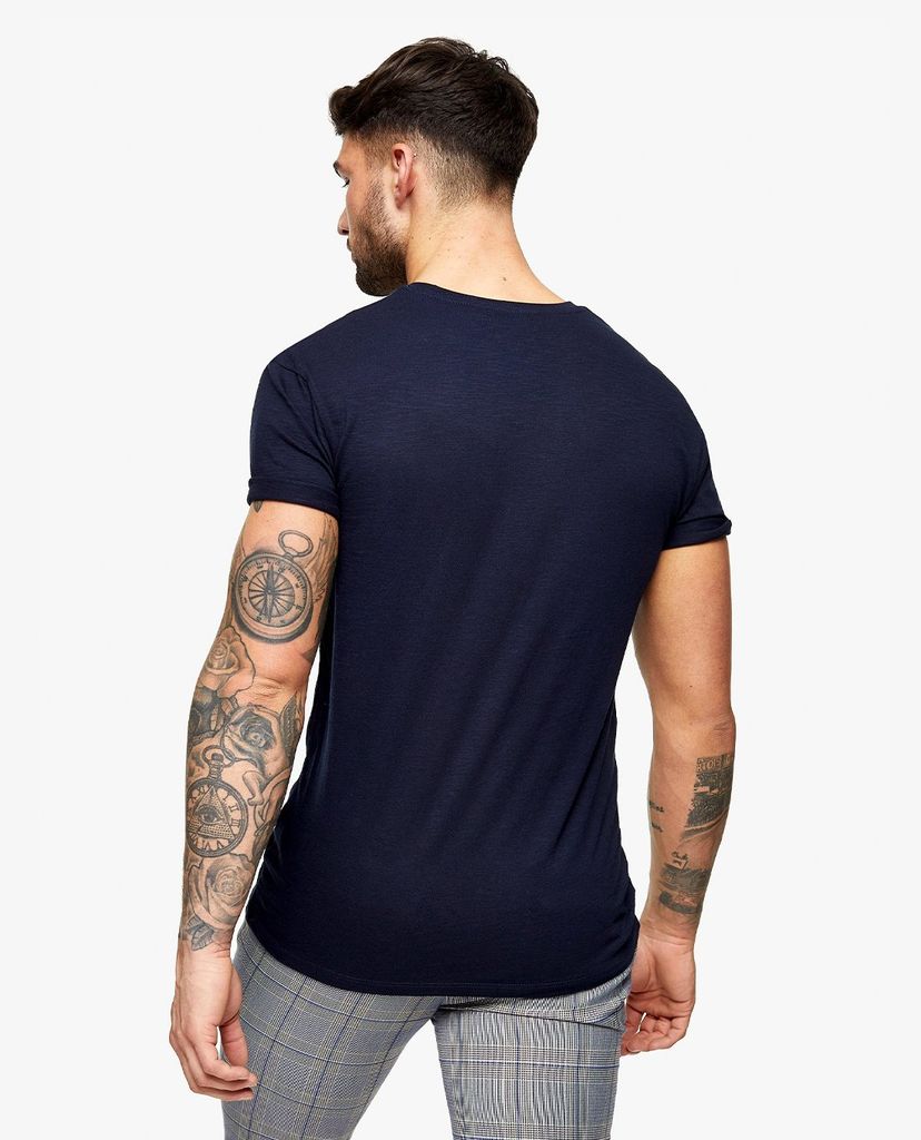 TOPMAN - Áo thun nam ngắn tay Navy Blue Slub Roller