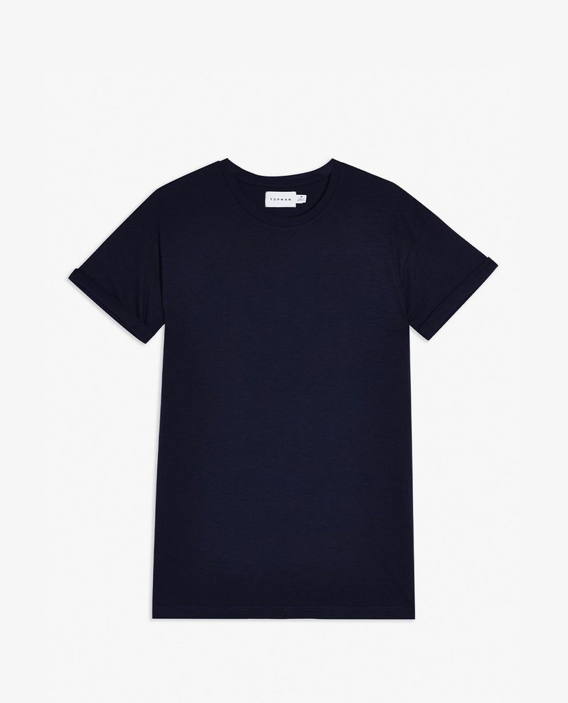 TOPMAN - Áo thun nam ngắn tay Navy Blue Slub Roller