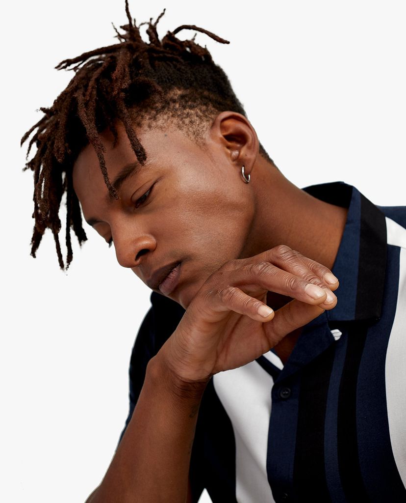 TOPMAN - Áo sơ mi tay ngắn Navy And Ecru Stripe