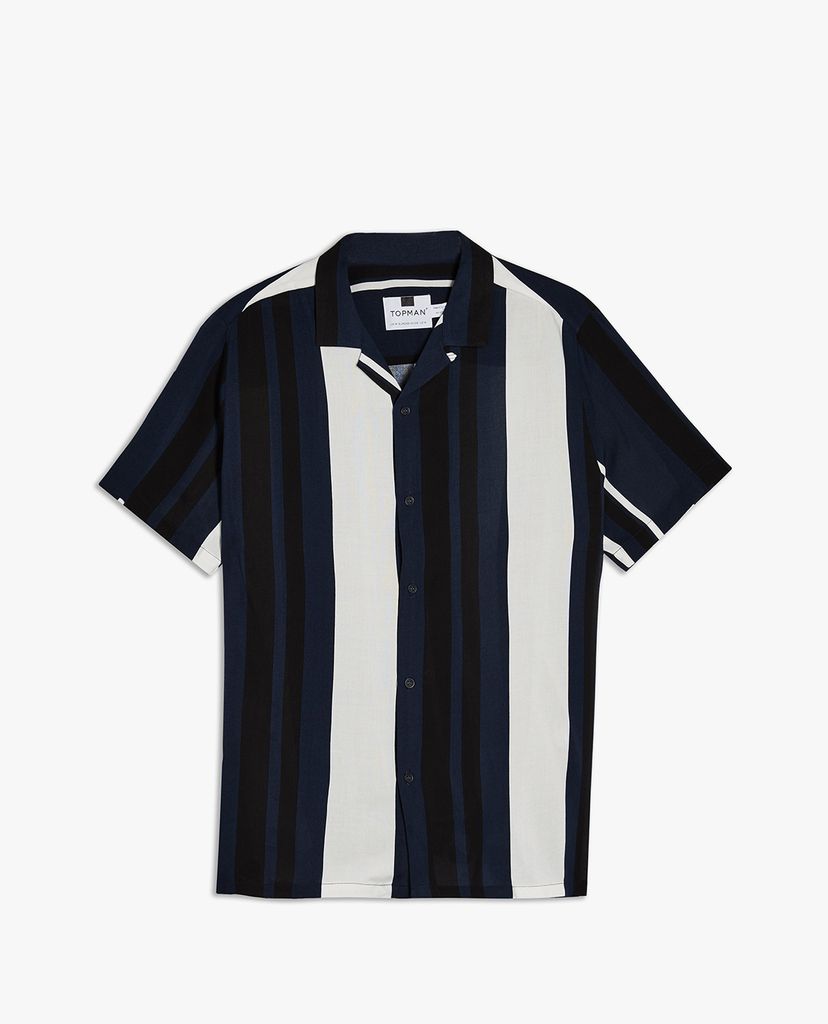TOPMAN - Áo sơ mi tay ngắn Navy And Ecru Stripe