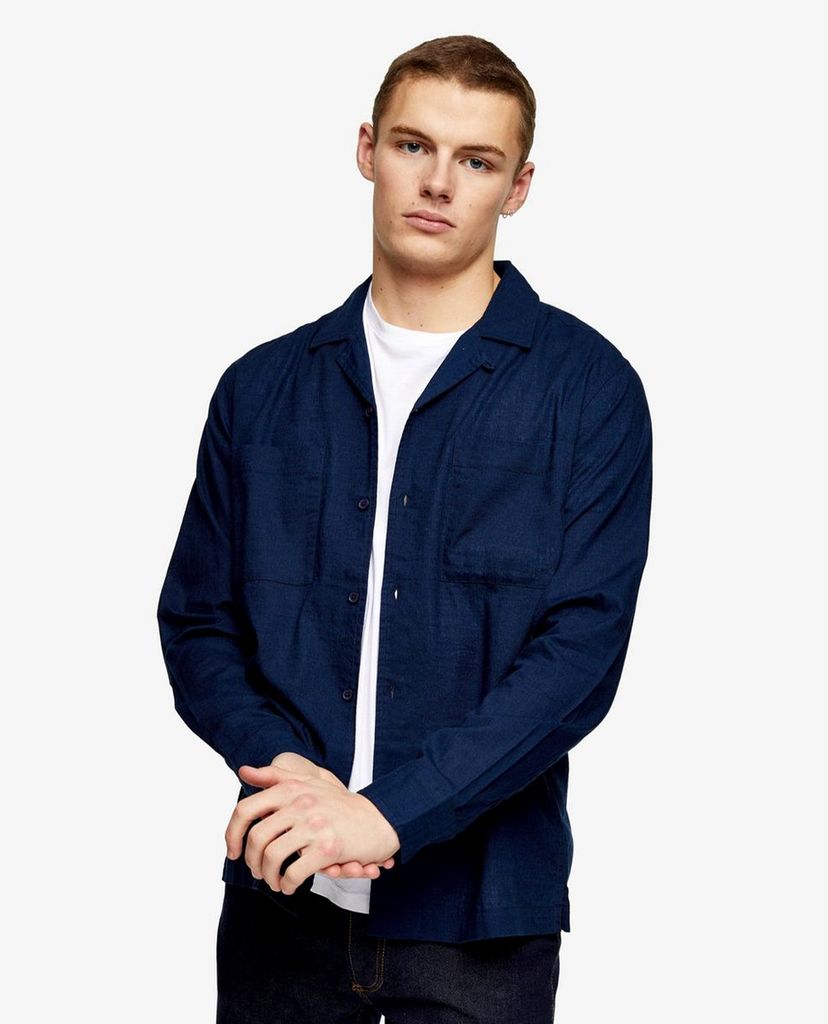TOPMAN - Áo sơ mi nam tay dài Navy Revere
