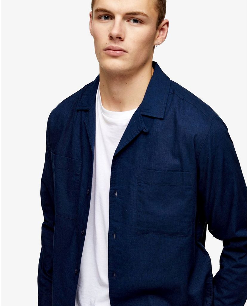 TOPMAN - Áo sơ mi nam tay dài Navy Revere