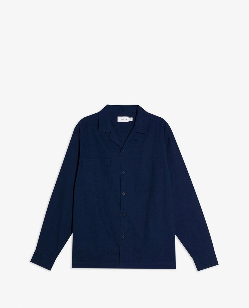 TOPMAN - Áo sơ mi nam tay dài Navy Revere
