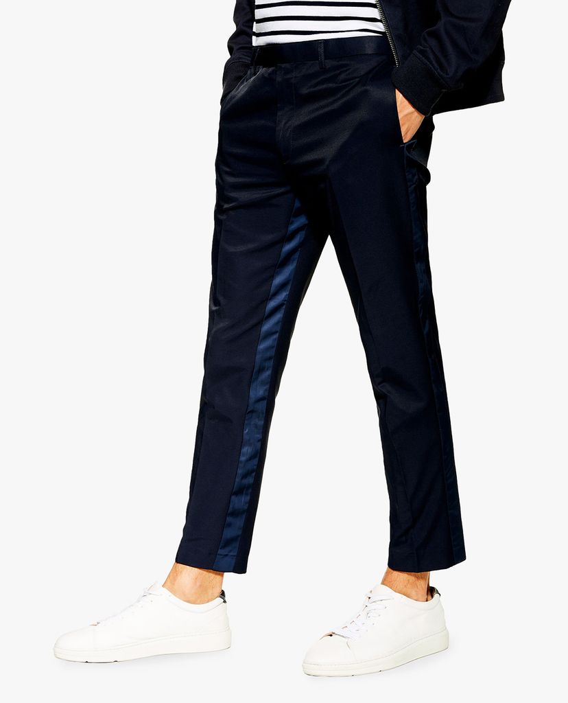 TOPMAN - Quần tây nam phom skinny Navy Side Stripe