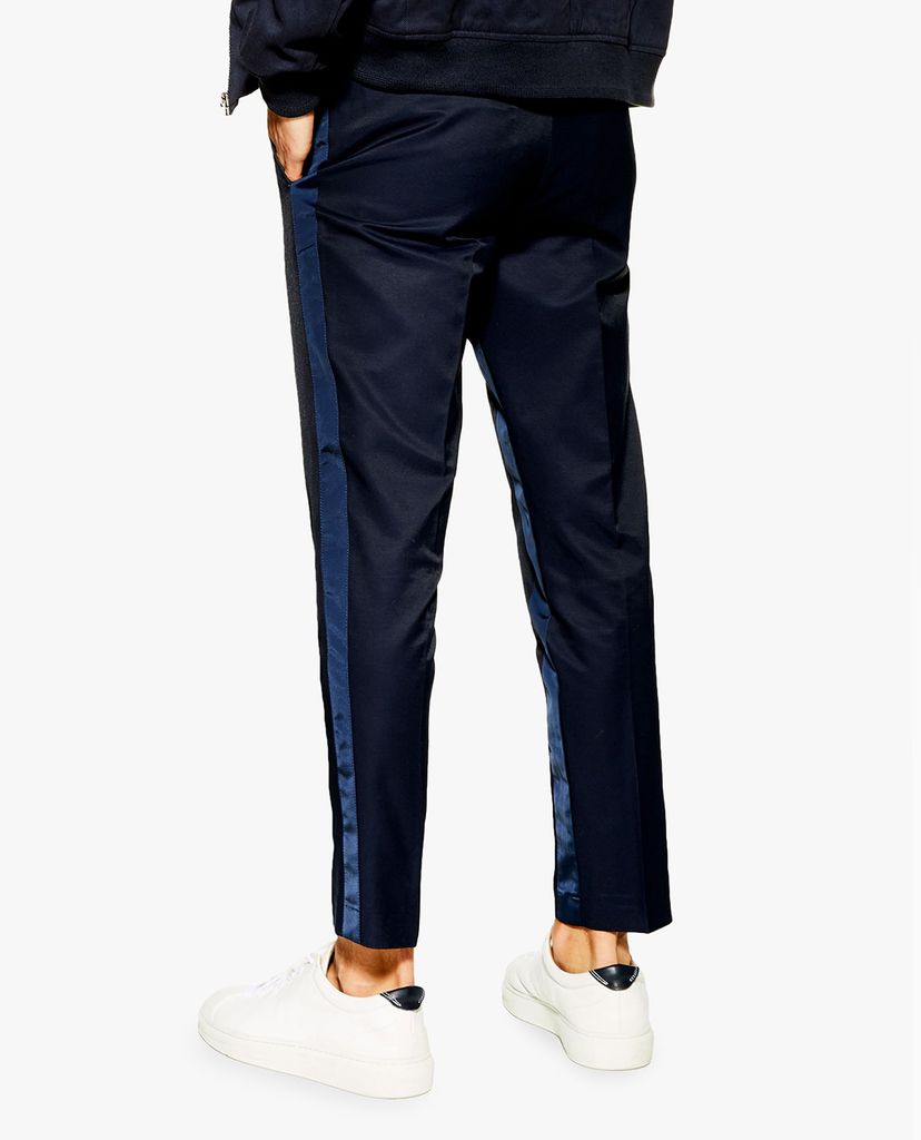 TOPMAN - Quần tây nam phom skinny Navy Side Stripe
