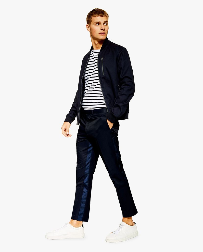 TOPMAN - Quần tây nam phom skinny Navy Side Stripe
