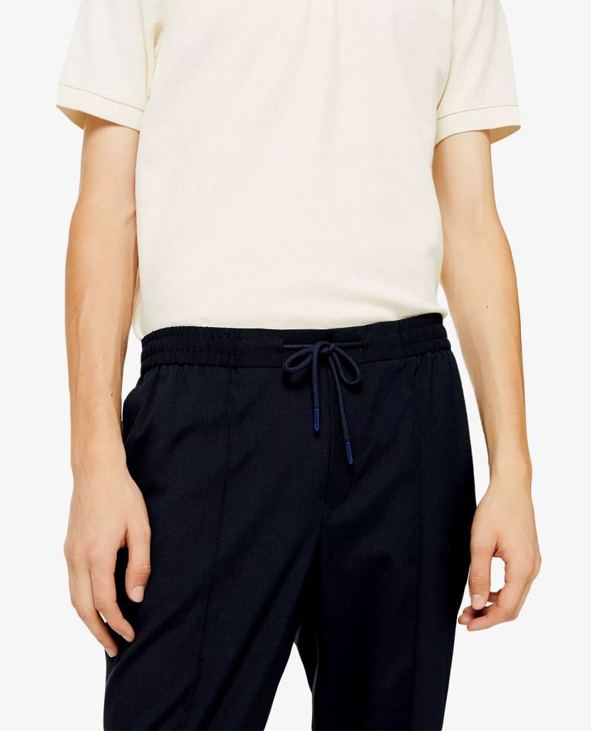 TOPMAN - Quần jogger nam lưng thun không bo gấu Navy Smart