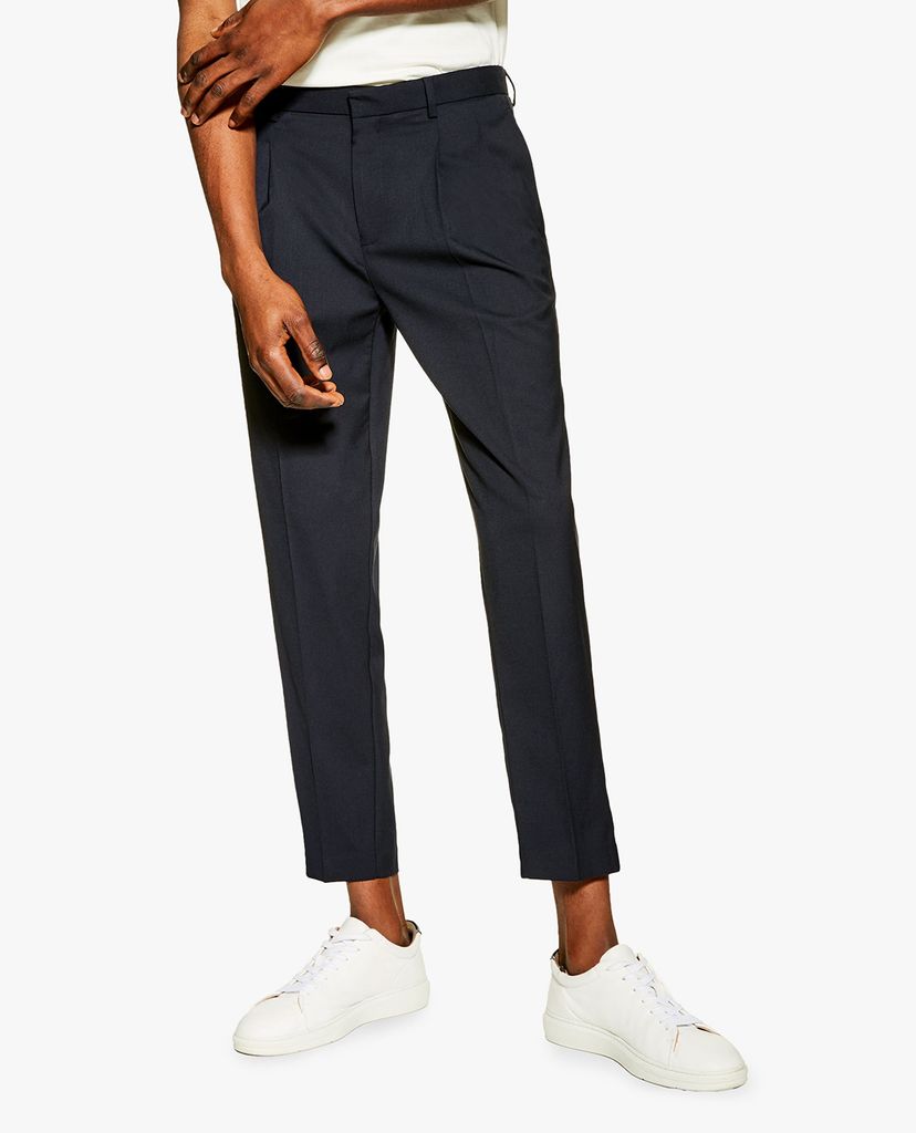 TOPMAN - Quần tây nam ống đứng Navy Pleated Smart