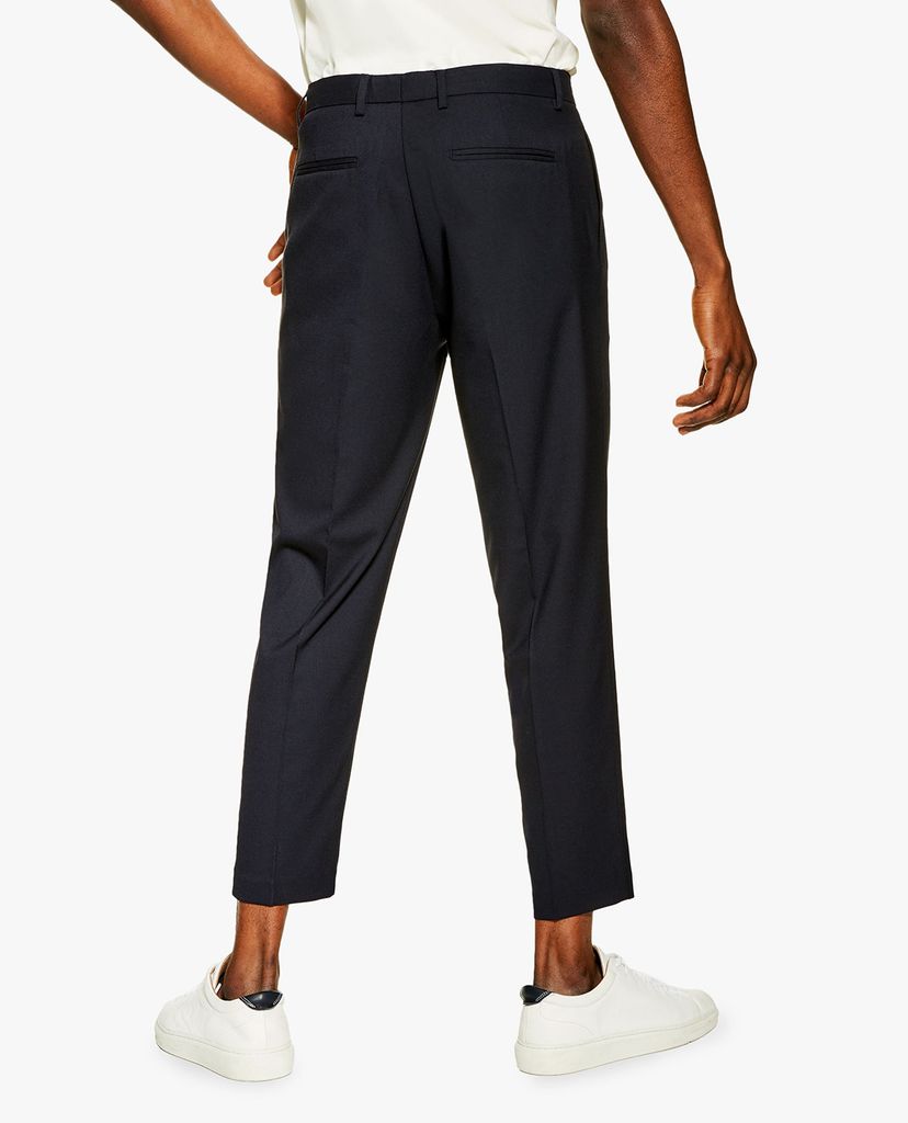 TOPMAN - Quần tây nam ống đứng Navy Pleated Smart