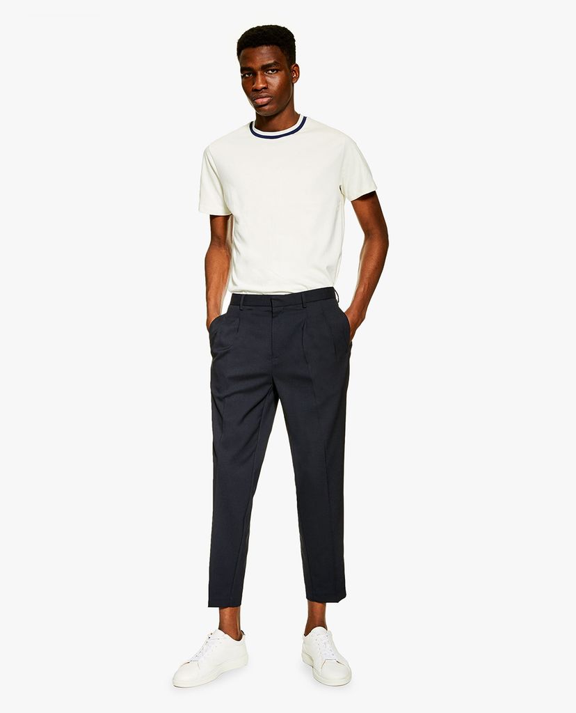 TOPMAN - Quần tây nam ống đứng Navy Pleated Smart