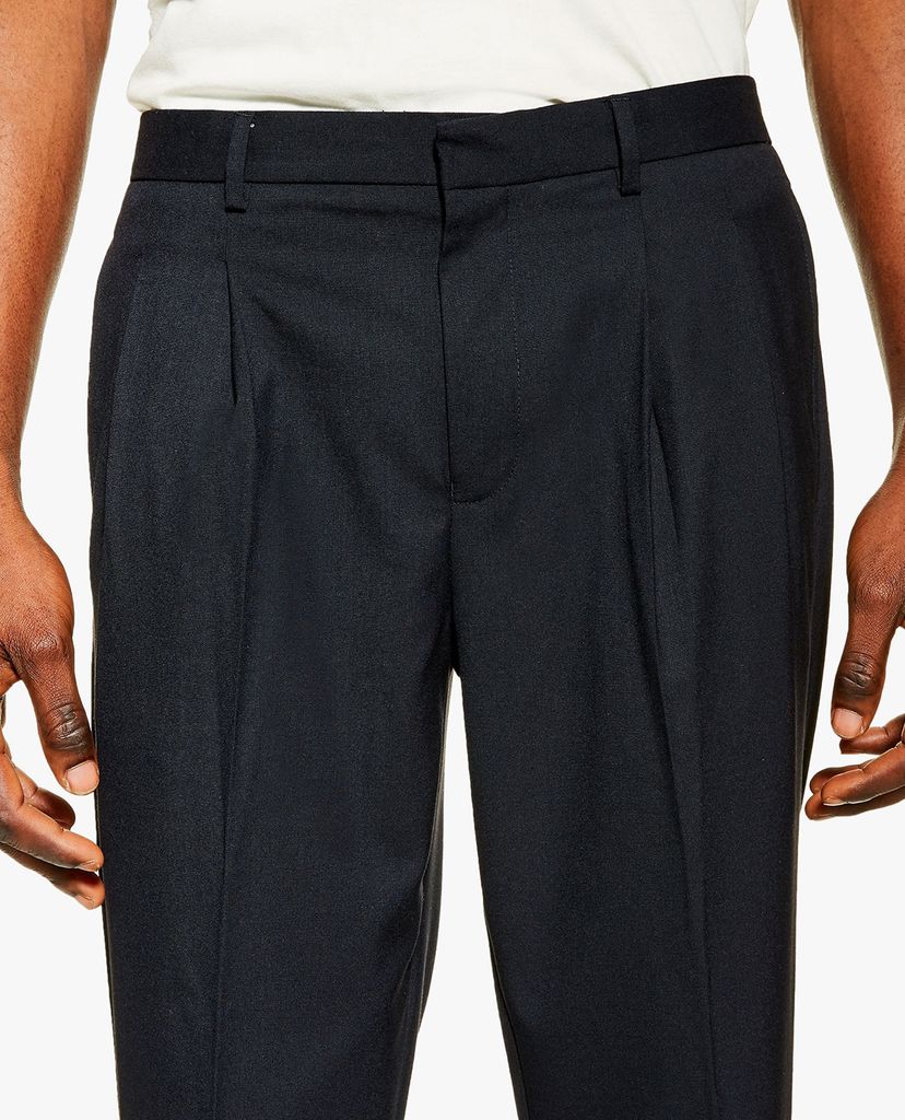 TOPMAN - Quần tây nam ống đứng Navy Pleated Smart