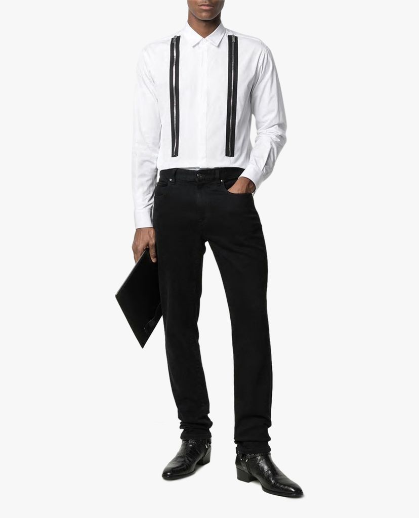 DSQUARED2 - Áo sơ mi nam tay dài cổ gập phối khóa zip thời trang