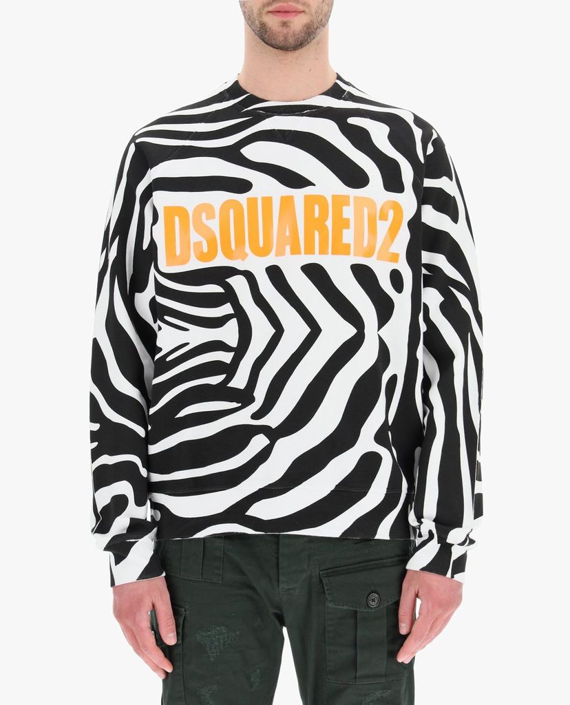 DSQUARED2 - Áo sweatshirt nam cổ tròn tay dài phối họa tiết Zebra