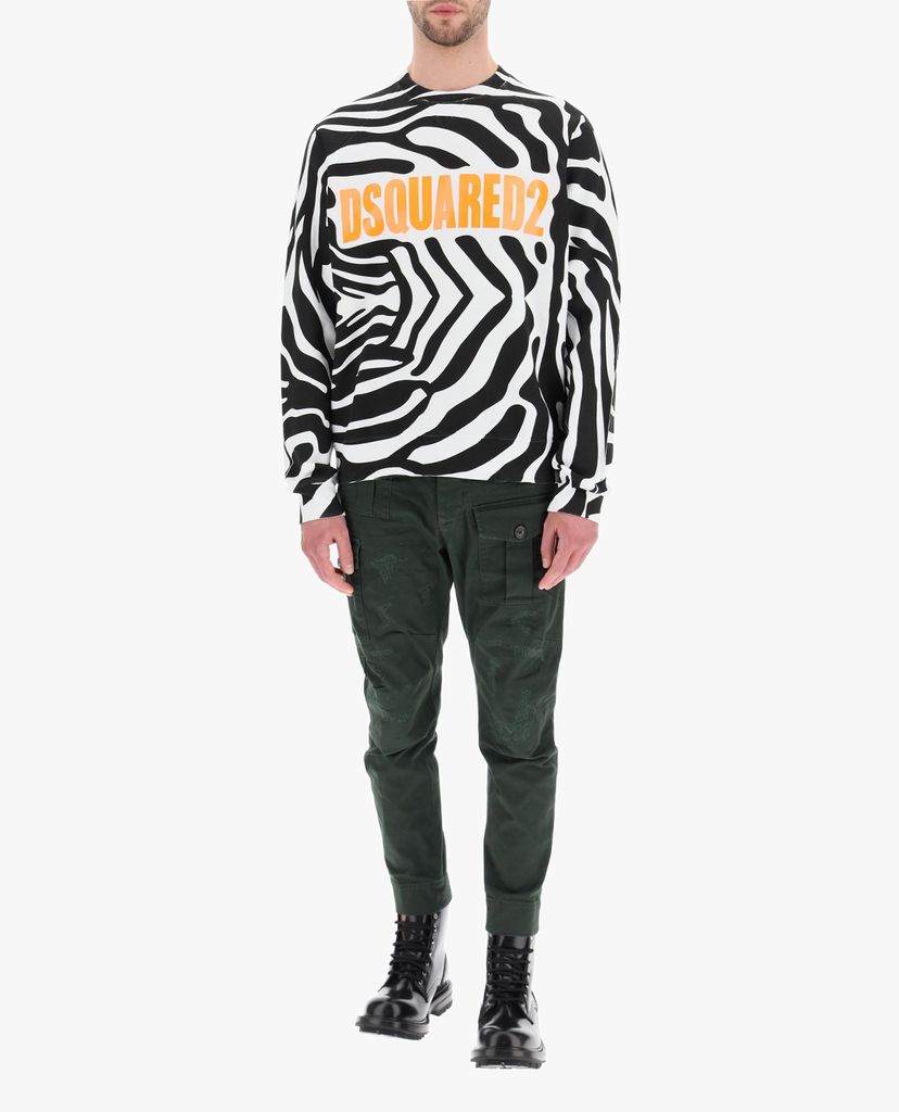 DSQUARED2 - Áo sweatshirt nam cổ tròn tay dài phối họa tiết Zebra