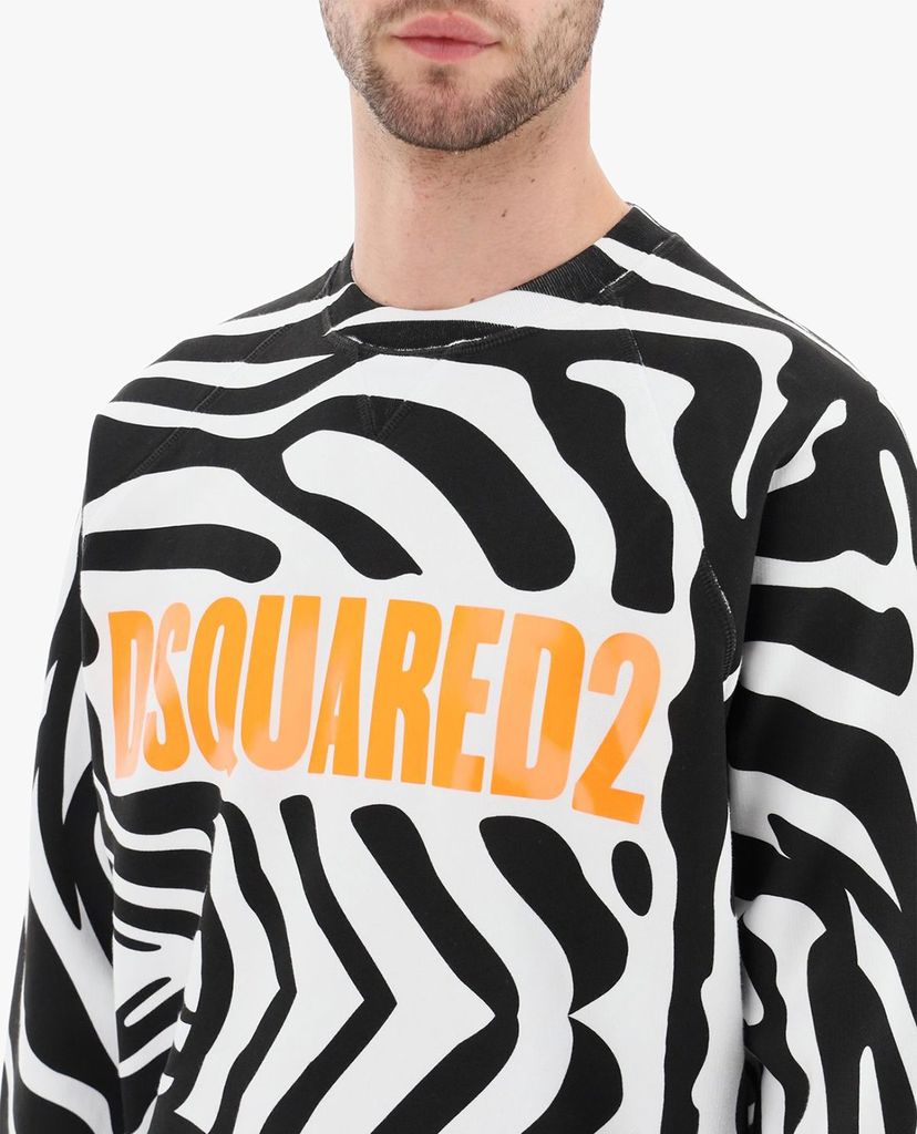 DSQUARED2 - Áo sweatshirt nam cổ tròn tay dài phối họa tiết Zebra