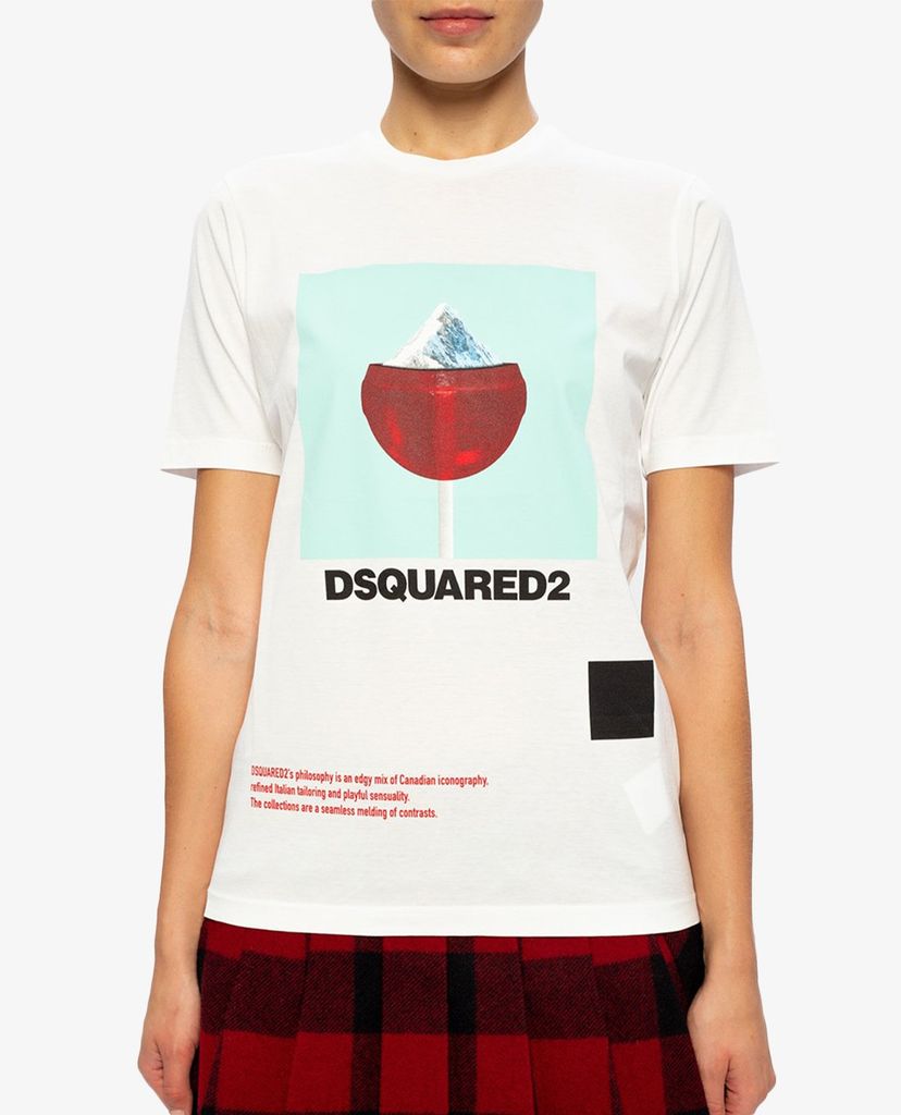 DSQUARED2 - Áo thun nữ ngắn tay cổ tròn phối hình in thời trang