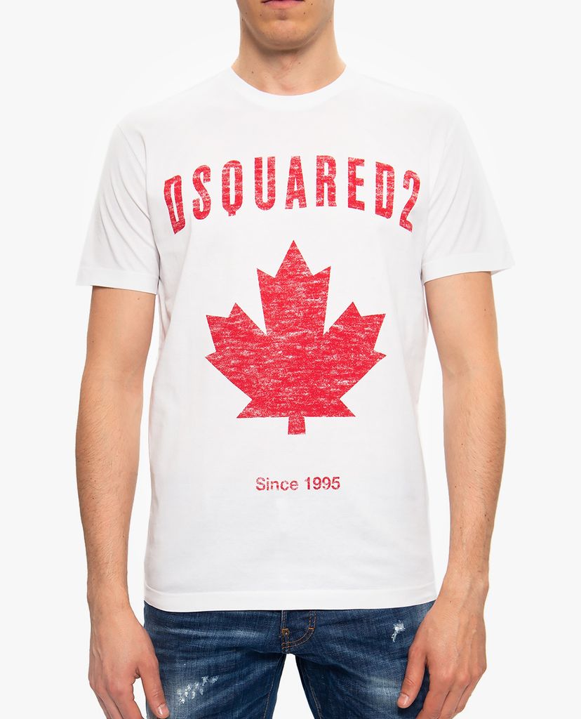 DSQUARED2 - Áo thun nam cổ tròn tay ngắn Maple Leaf Print