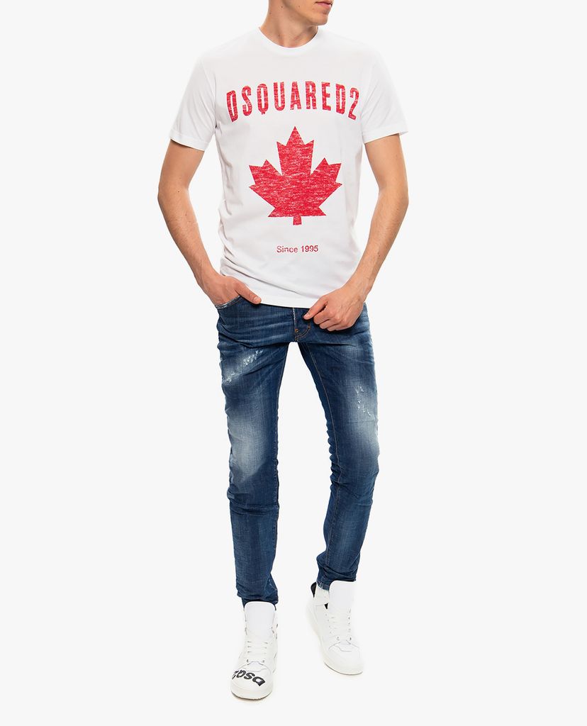 DSQUARED2 - Áo thun nam cổ tròn tay ngắn Maple Leaf Print
