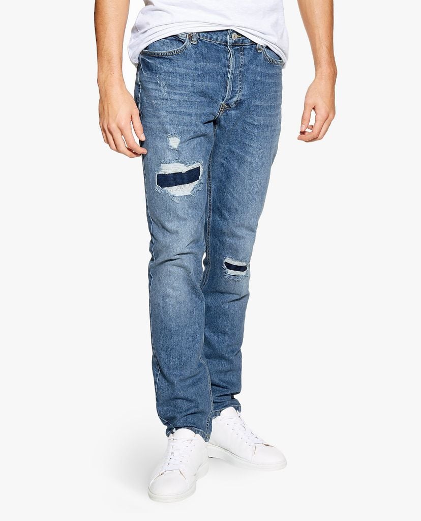 TOPMAN - Quần jeans nam Indigo Patch Slim