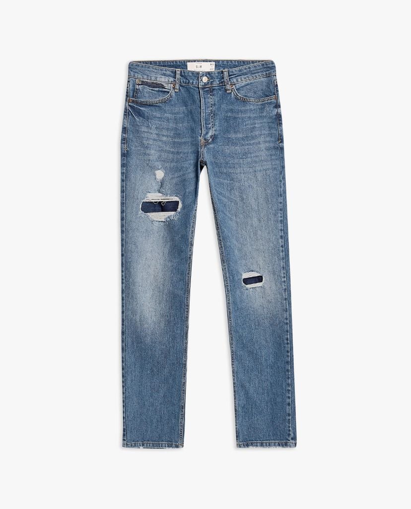 TOPMAN - Quần jeans nam Indigo Patch Slim