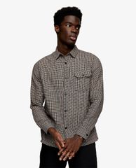 TOPMAN - Áo sơ mi nam tay dài Brown Grid Check Slim