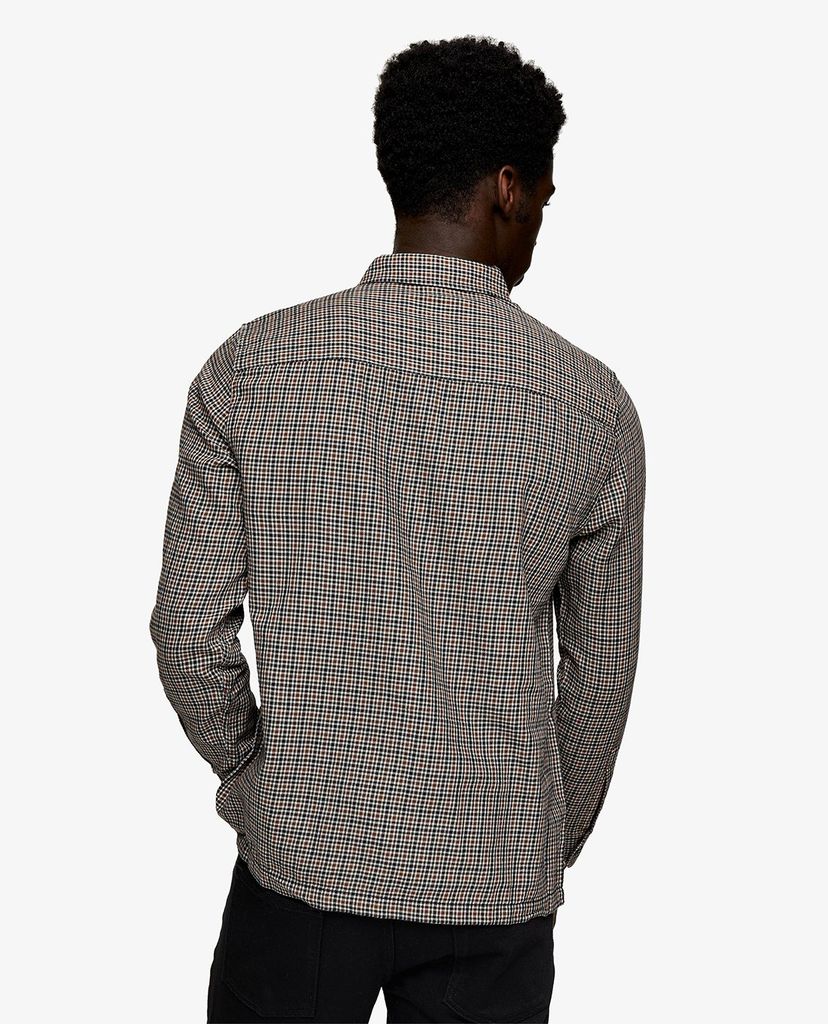 TOPMAN - Áo sơ mi nam tay dài Brown Grid Check Slim