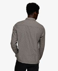 TOPMAN - Áo sơ mi nam tay dài Brown Grid Check Slim