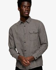 TOPMAN - Áo sơ mi nam tay dài Brown Grid Check Slim