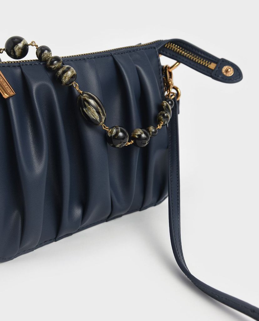 CHARLES & KEITH - Túi đeo vai nữ chữ nhật Beaded Strap Ruched