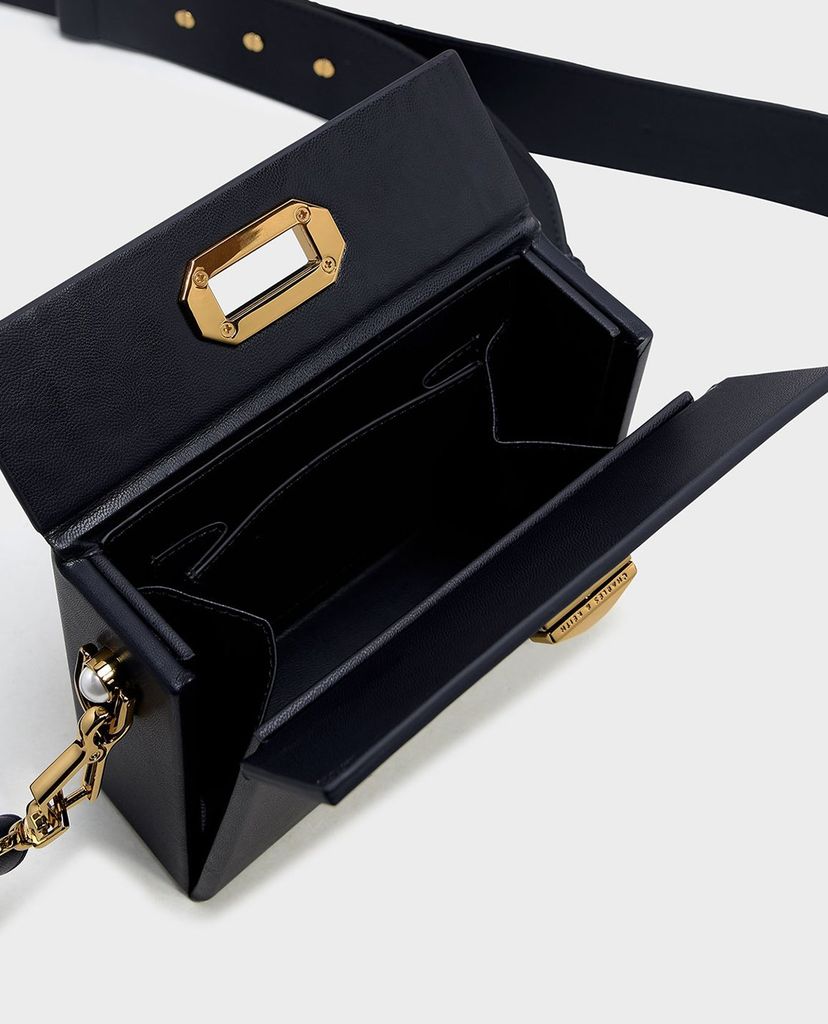 CHARLES & KEITH - Túi đeo chéo nữ hình hộp chữ nhật Pearl Embellished Boxy
