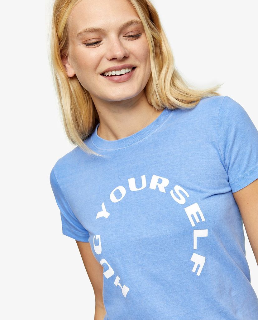TOPSHOP - Áo thun nữ cổ tròn tay ngắn Blue Hug Yourself