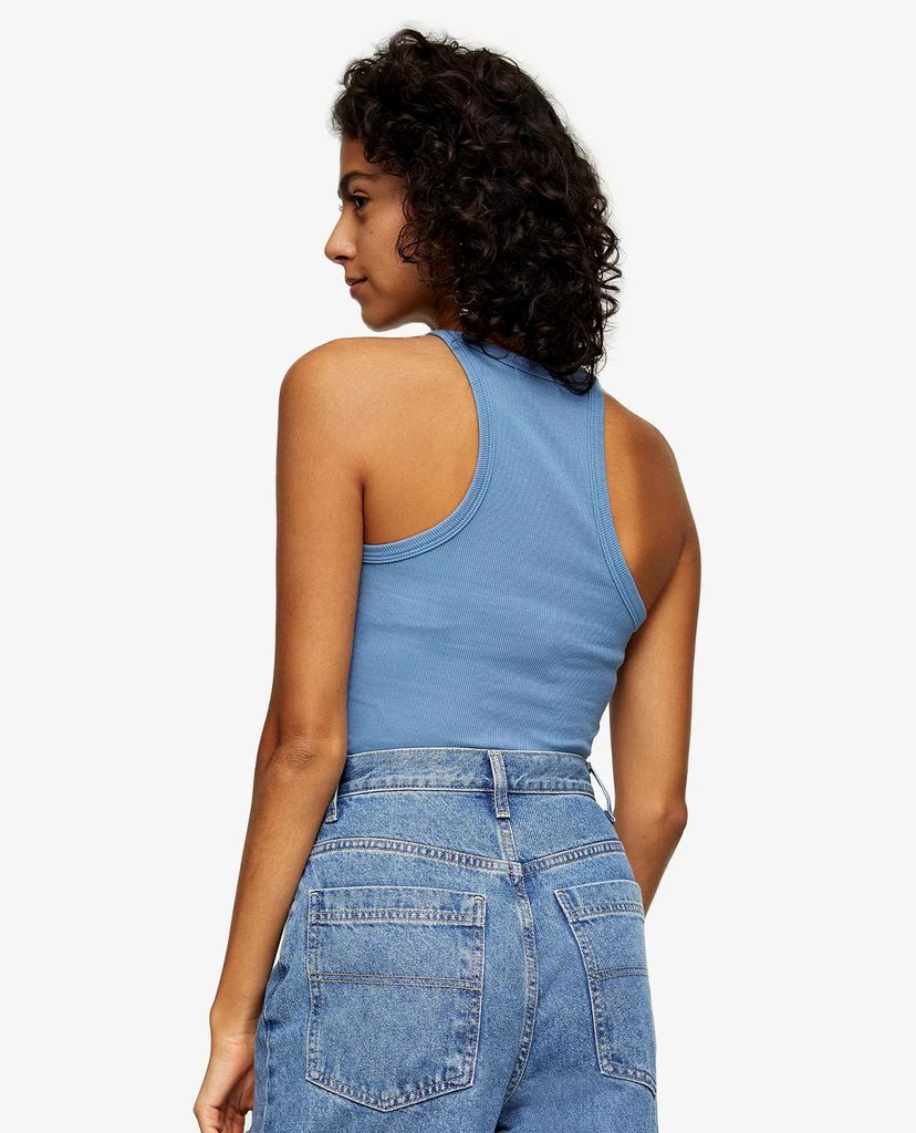 TOPSHOP - Áo ba lỗ nữ phom ôm Blue Ribbed Washed