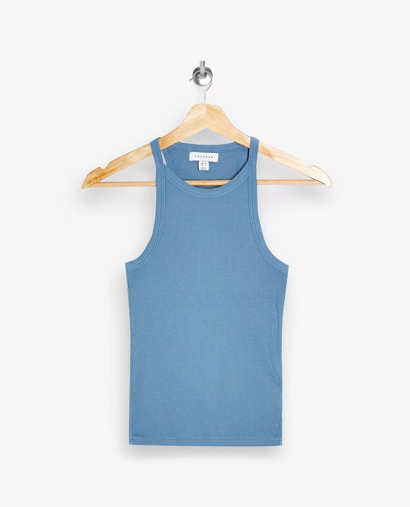 TOPSHOP - Áo ba lỗ nữ phom ôm Blue Ribbed Washed