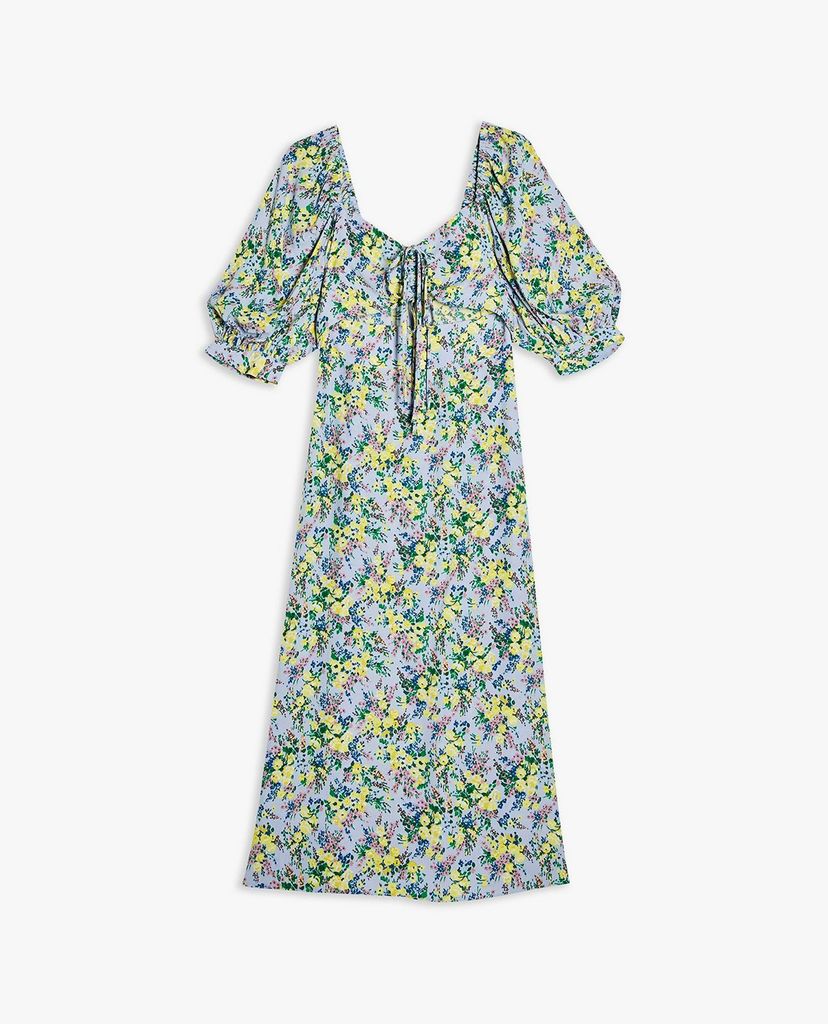 TOPSHOP - Đầm midi cổ vuông Blue Floral Print Cut Out