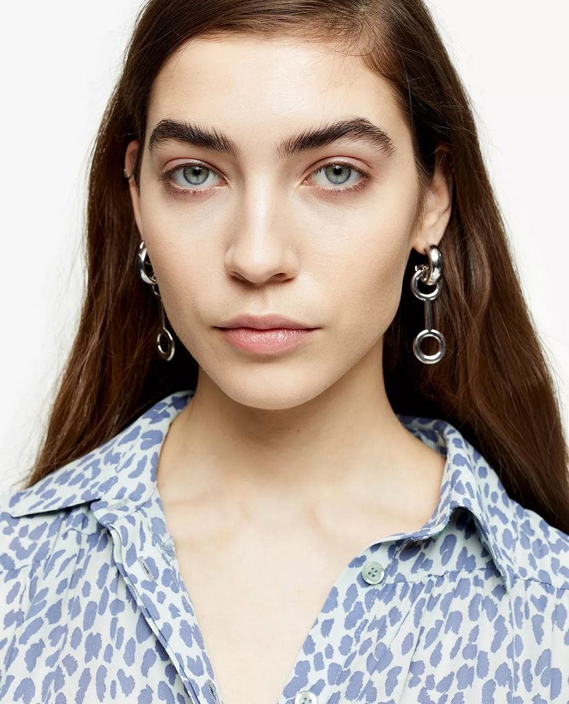TOPSHOP - Áo kiểu nữ cổ sơ mi tay dài Blue Animal Print Tiered