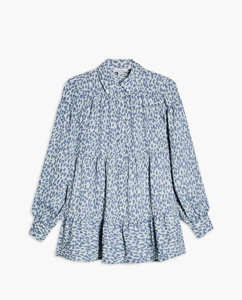 TOPSHOP - Áo kiểu nữ cổ sơ mi tay dài Blue Animal Print Tiered