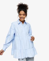 TOPSHOP - Áo sơ mi nữ phom suông Blue Stripe Tiered Poplin
