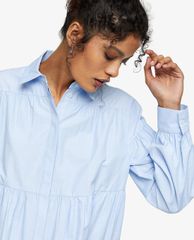 TOPSHOP - Áo sơ mi nữ phom suông Blue Stripe Tiered Poplin