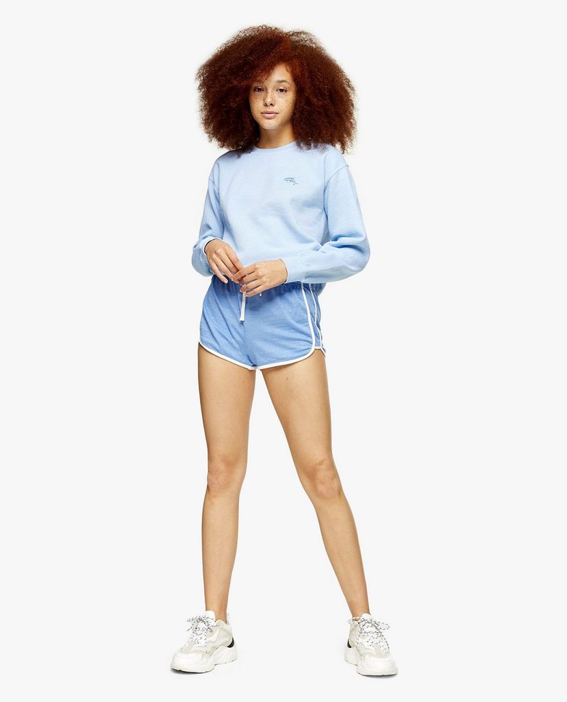 TOPSHOP - Quần short nữ lưng thun Blue Neppy Runner
