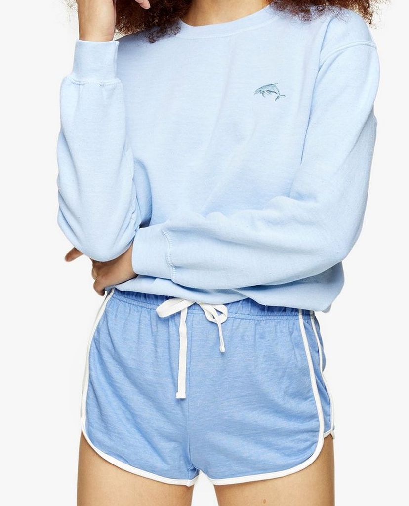 TOPSHOP - Quần short nữ lưng thun Blue Neppy Runner