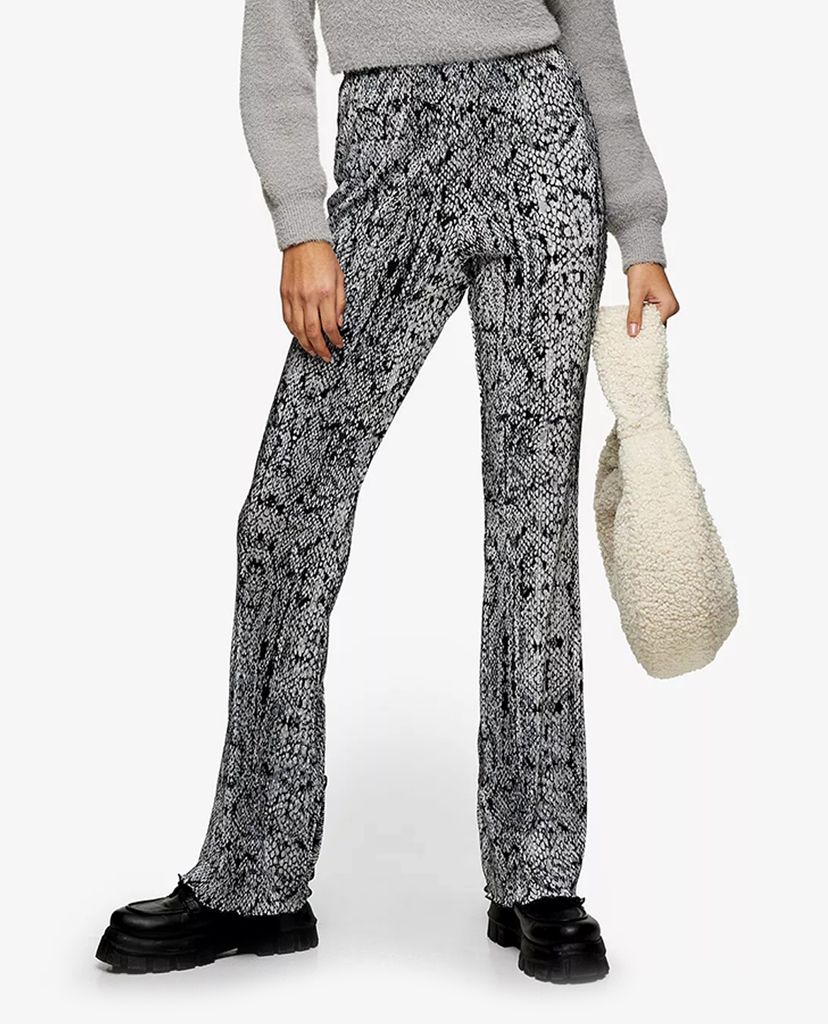 TOPSHOP - Quần kiểu nữ ống loe Blue Snake Print Plisse Flared