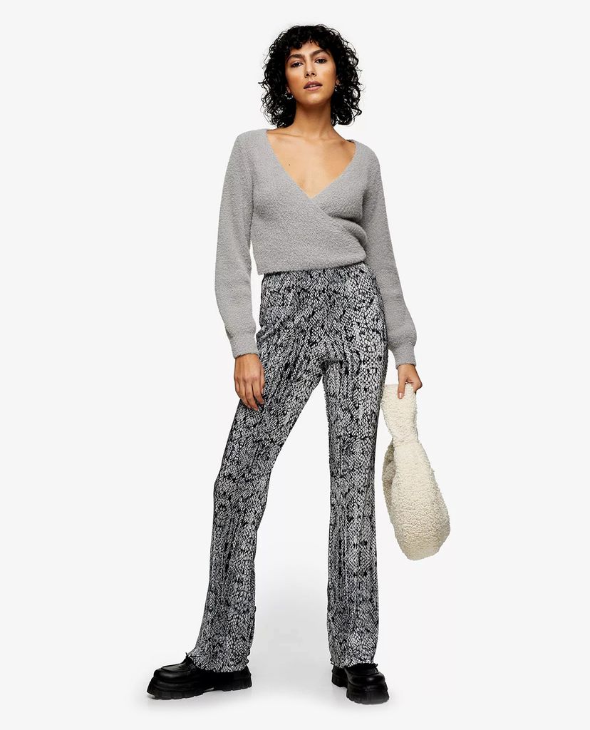 TOPSHOP - Quần kiểu nữ ống loe Blue Snake Print Plisse Flared