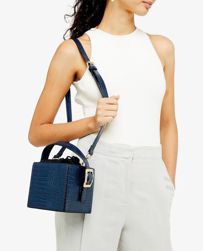 TOPSHOP - Túi xách tay nữ hình hộp vuông GRACIE Blue Crocodile