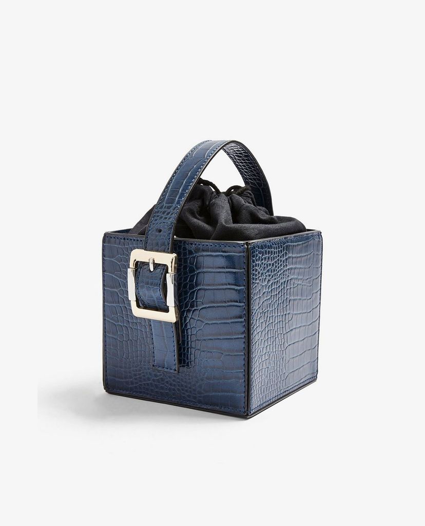 TOPSHOP - Túi xách tay nữ hình hộp vuông GRACIE Blue Crocodile