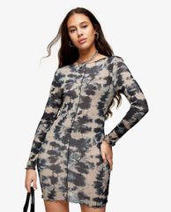TOPSHOP - Đầm mini cổ tròn tay dài phom ôm PETITE Tie Dye Jersey