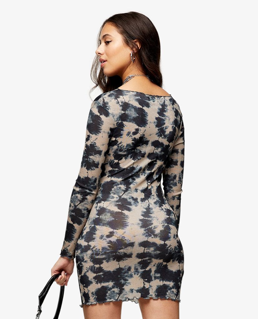 TOPSHOP - Đầm mini cổ tròn tay dài phom ôm PETITE Tie Dye Jersey